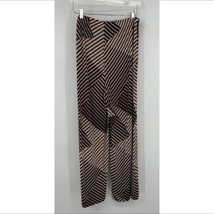 Chicos Travelers wide leg jersey knit pants brown tan chevron stripe 2 Large